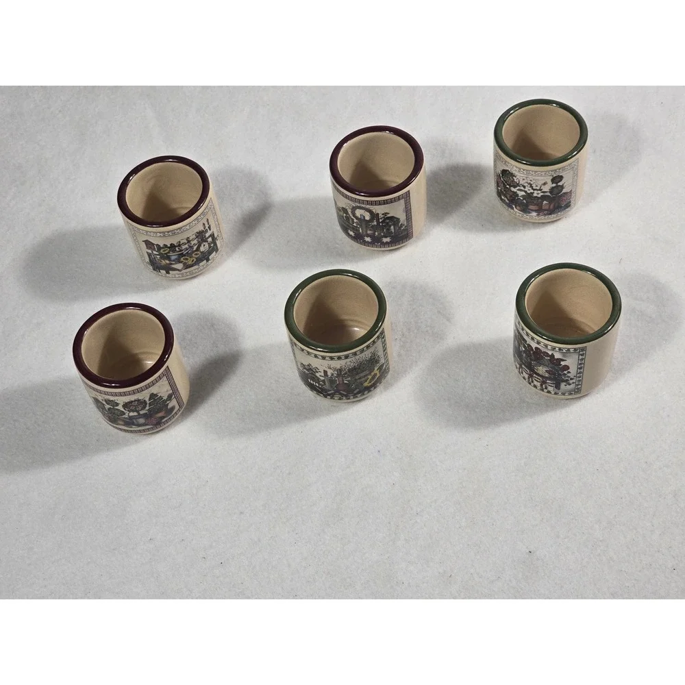 Vintage Country Floral Ceramic Napkin Rings Set of 6 Farmhouse Decor Cream